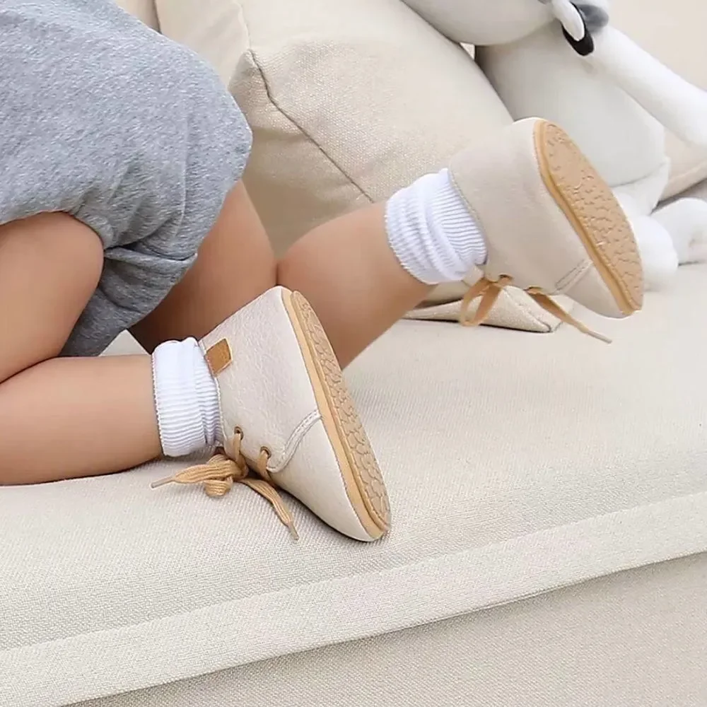 New Baby leather shoes rubber sole size 2 dark khaki